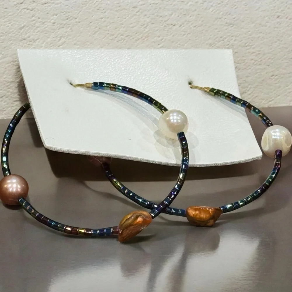 Free People Colorful Beaded Hoop Earrings - Picture 3 of 4